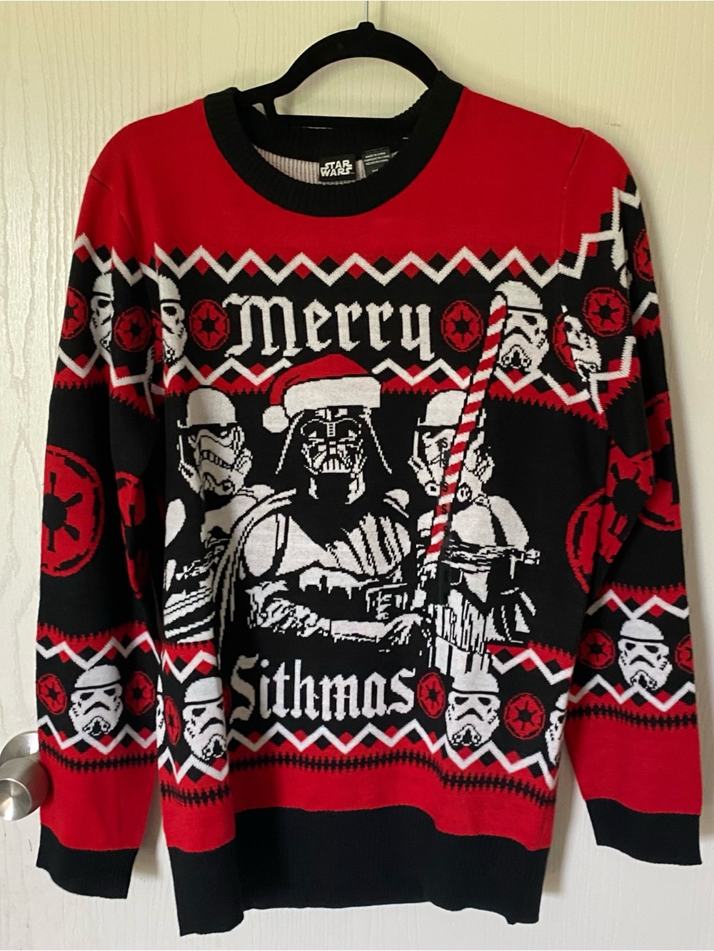 Star Wars Men’s Red Black and White Merry Sithmas Crewneck Sweater